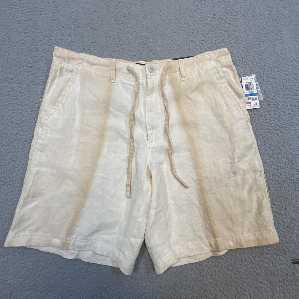 Club Room Shorts Men 36 Beige Tie Dye Linen Bermuda Drawstring 9.5 Inseam Casual